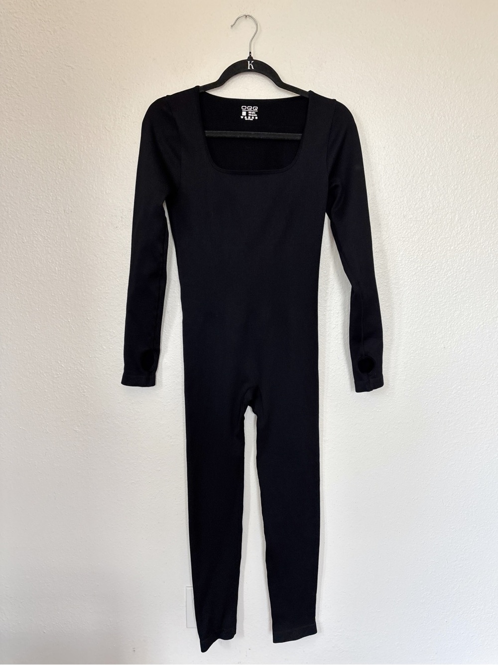 Solid Black Fitted Long Sleeve Jumpsuit